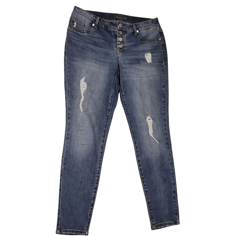 Maurices Womens Button Fly High-Rise Distressed Faded Skinny Leg Jeans Size L